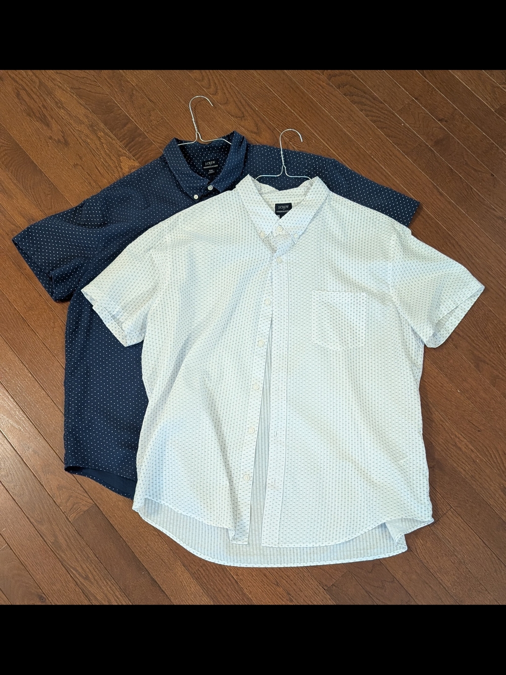 J. Crew: 2x Short-Sleeve Seersucker Button-Down Shirts - Navy & White - XXL